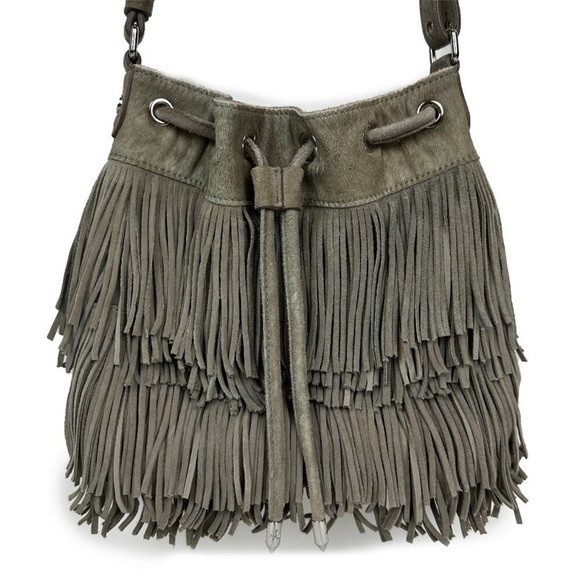 Sam Edelman Fifi Taupe Suede Fringe Crossbody Bucket Bag - Picture 4 of 10